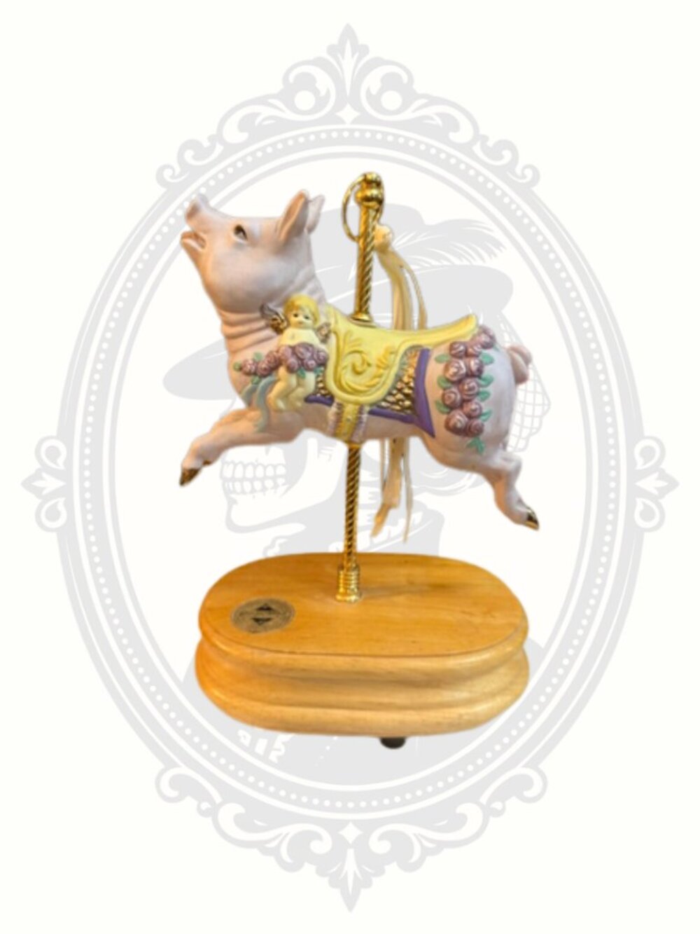 Breckenridge Designs Carousel Pig Music Box Cherub Figurine